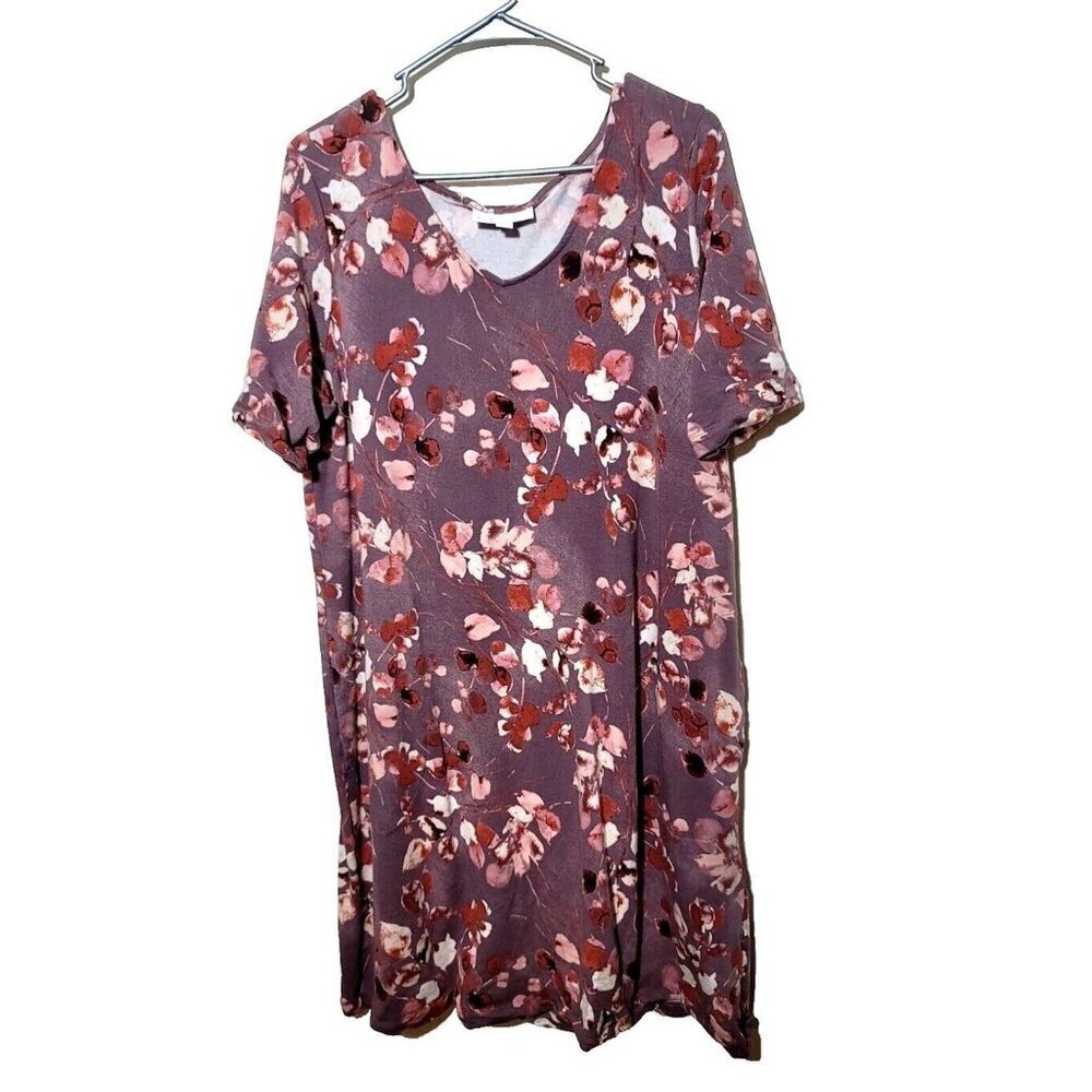 J Jill Pure Jill Dress Large Purple Mauve Floral Pockets Casual French Terry